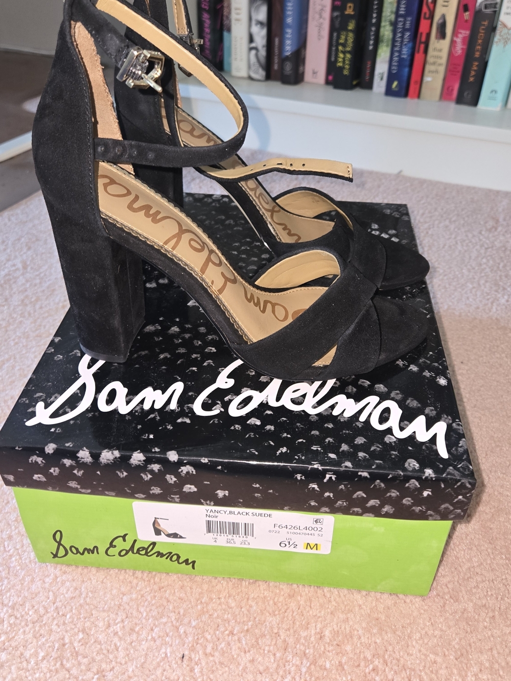 Sam Edelman Yancy Black Suede Strappy Block Heel Sandals